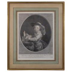 François-hubert Drouais Engraving « Little Boy Playing Cards » 18th Century