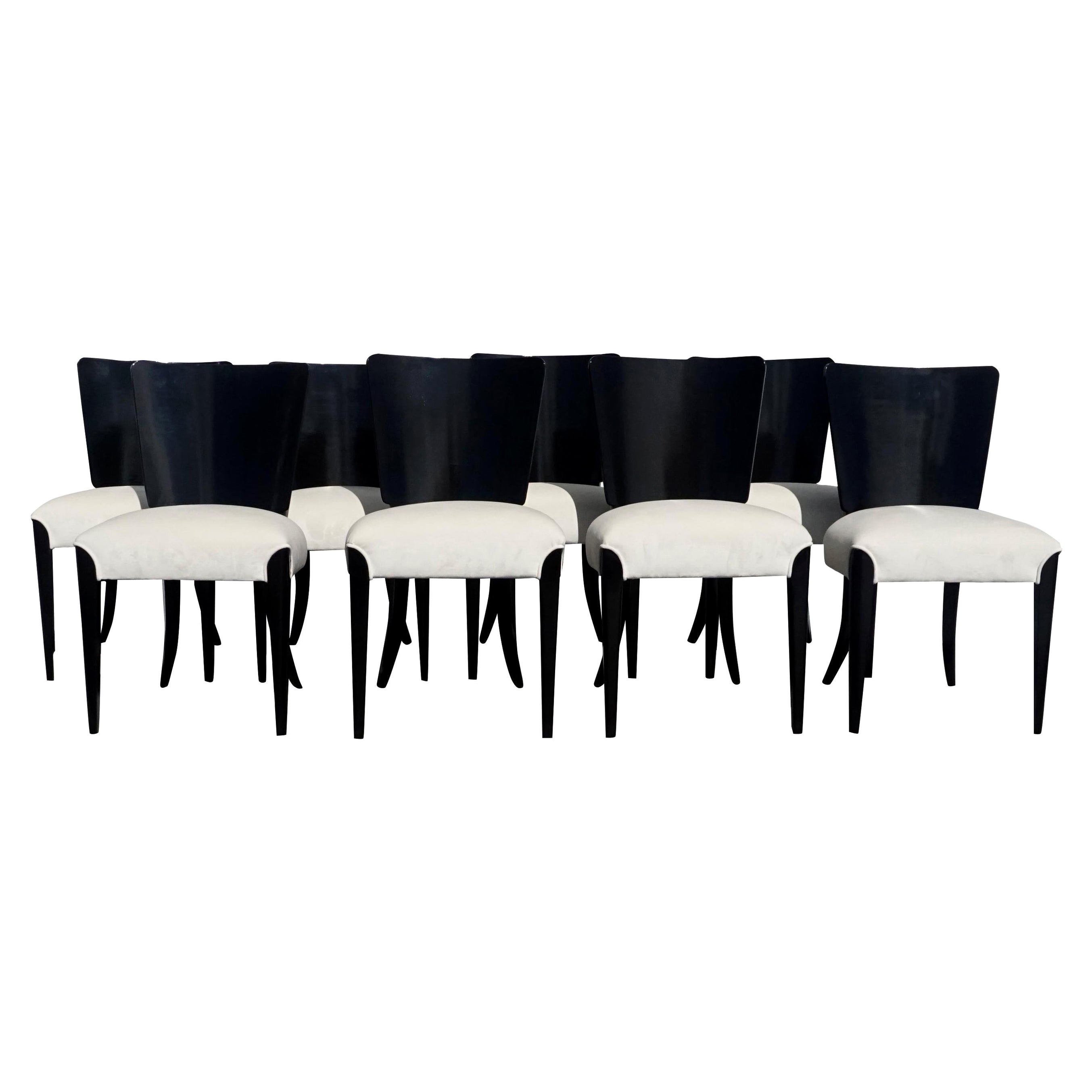 Tschechisches Set von acht schwarzen Art-Déco-Stühlen des 20. Jahrhunderts von Jindrich Halabala