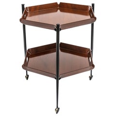 Italian Modern Two-Tier Rolling Tray Table, Ico Parisi