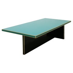 Rectangular Black and Blue Crystal and Brass Coffee Table