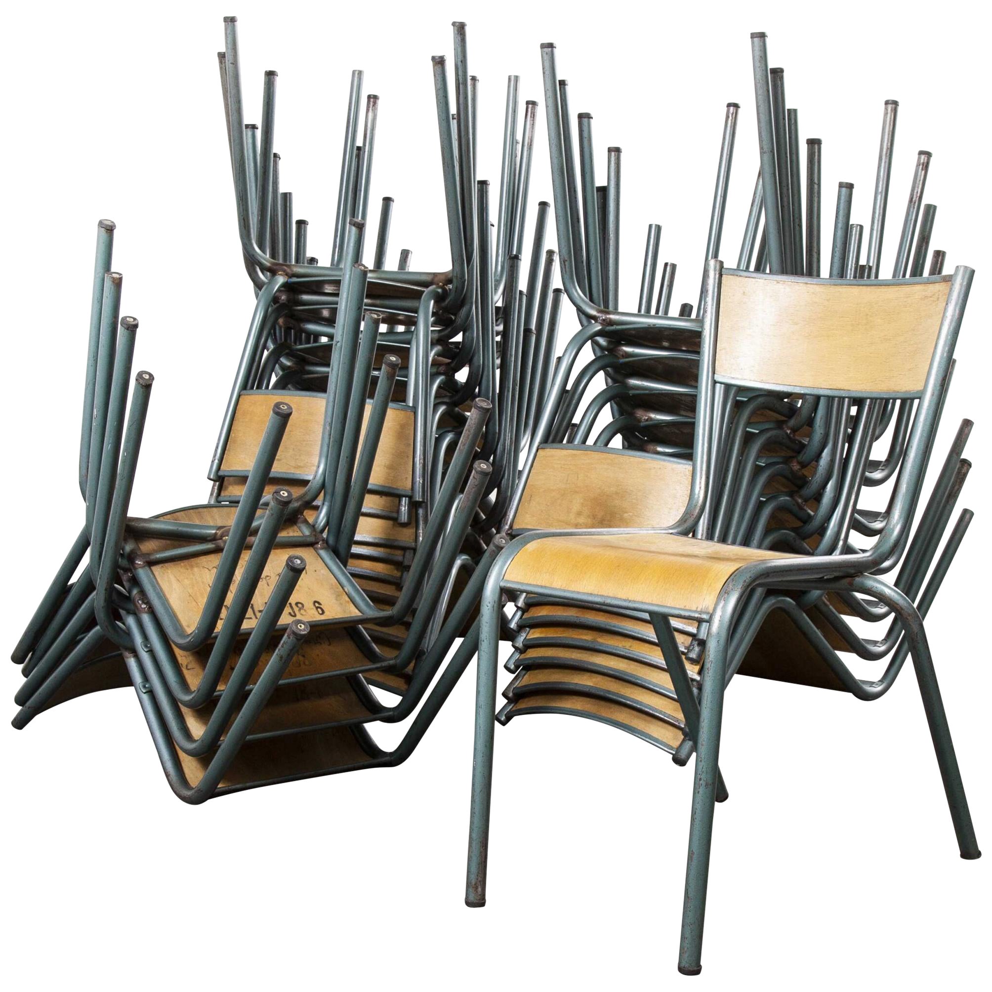 1950's French Mullca Vintage Stacking School Dining Chairs Set of