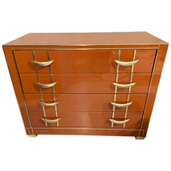 Vintage Italian Orange Opaline Glass Chest of Drawers with Brass Handles, 1980s