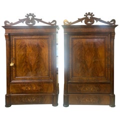 Antique 19th Century Pair of Wardrobes Armoires Charles X Mahogany Inlaid 1820s