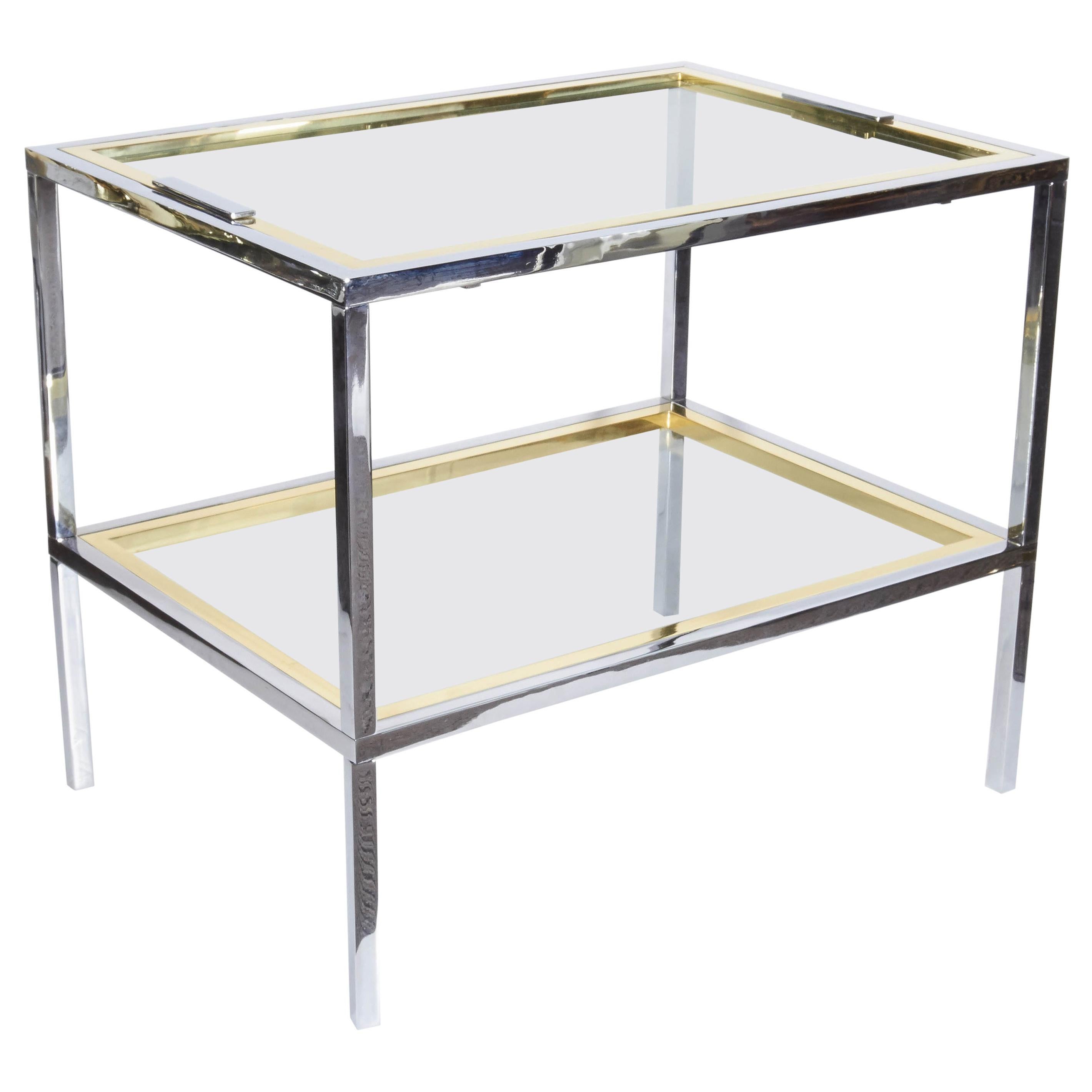 1970s Modern Italian Chrome, Brass and Glass Tray Table For Sale