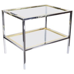 Vintage 1970s Modern Italian Chrome, Brass and Glass Tray Table