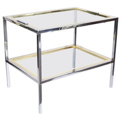 Retro 1970s Modern Italian Chrome, Brass and Glass Tray Table