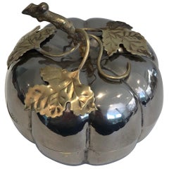 Silver Plated and Brass Pumpkin Ice Bucket, French, Marked Gallia, Circa 1970