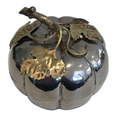 Silver Plated and Brass Pumpkin Ice Bucket, French, Marked Gallia, Circa 1970