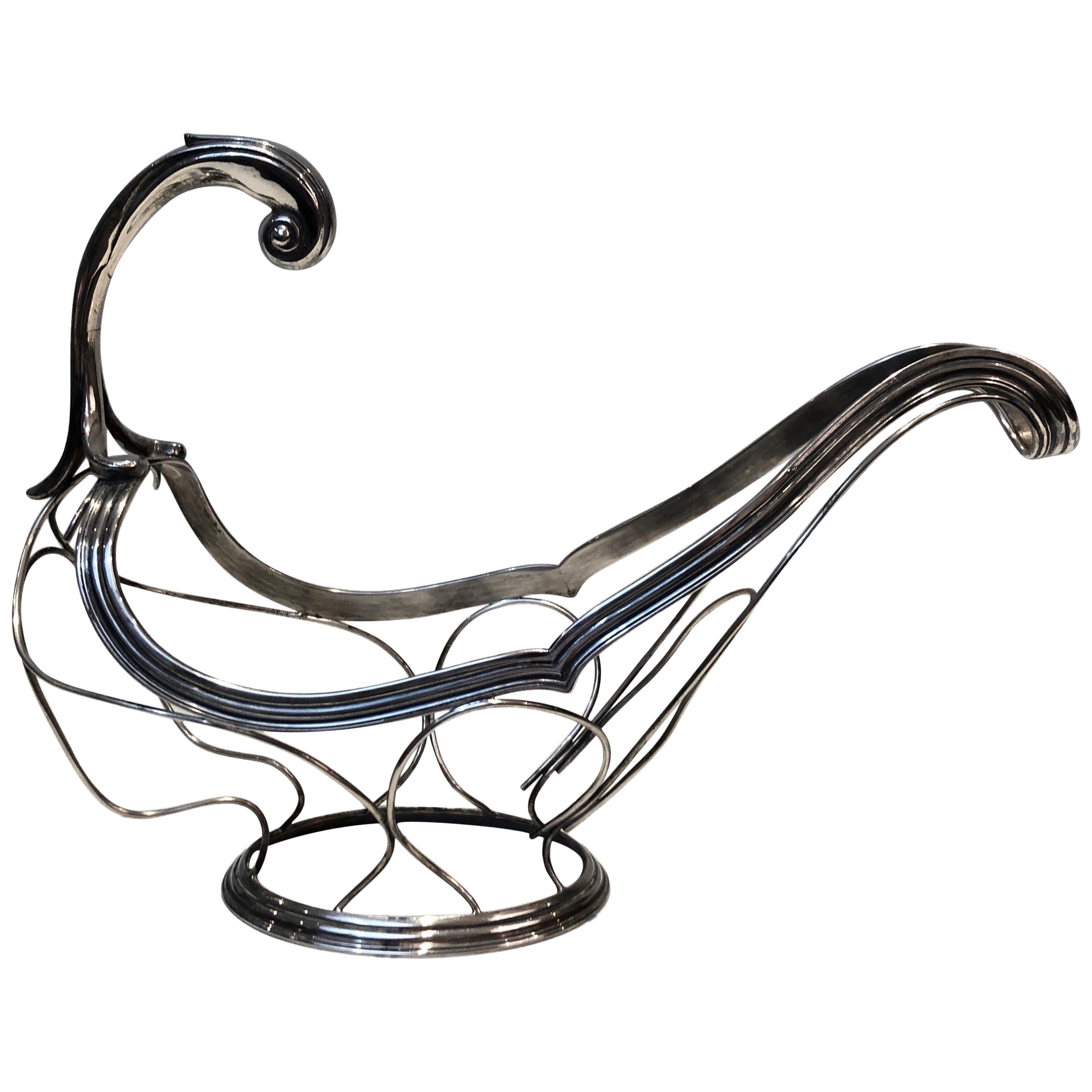 Portabotellas de metal plateado, francés, circa 1930 en venta
