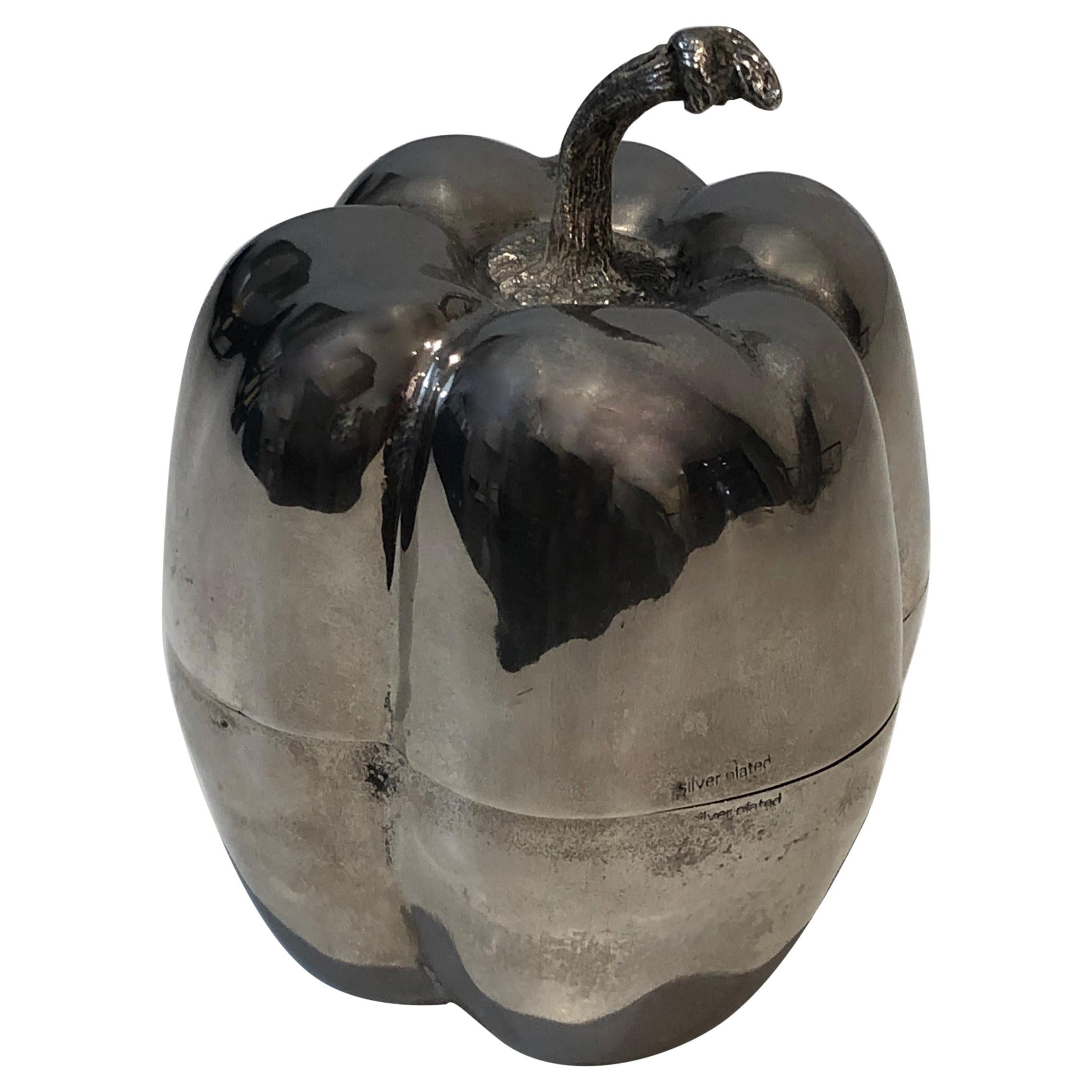 Silver Plated Bell Pepper Ice Bucket, French, Circa 1970