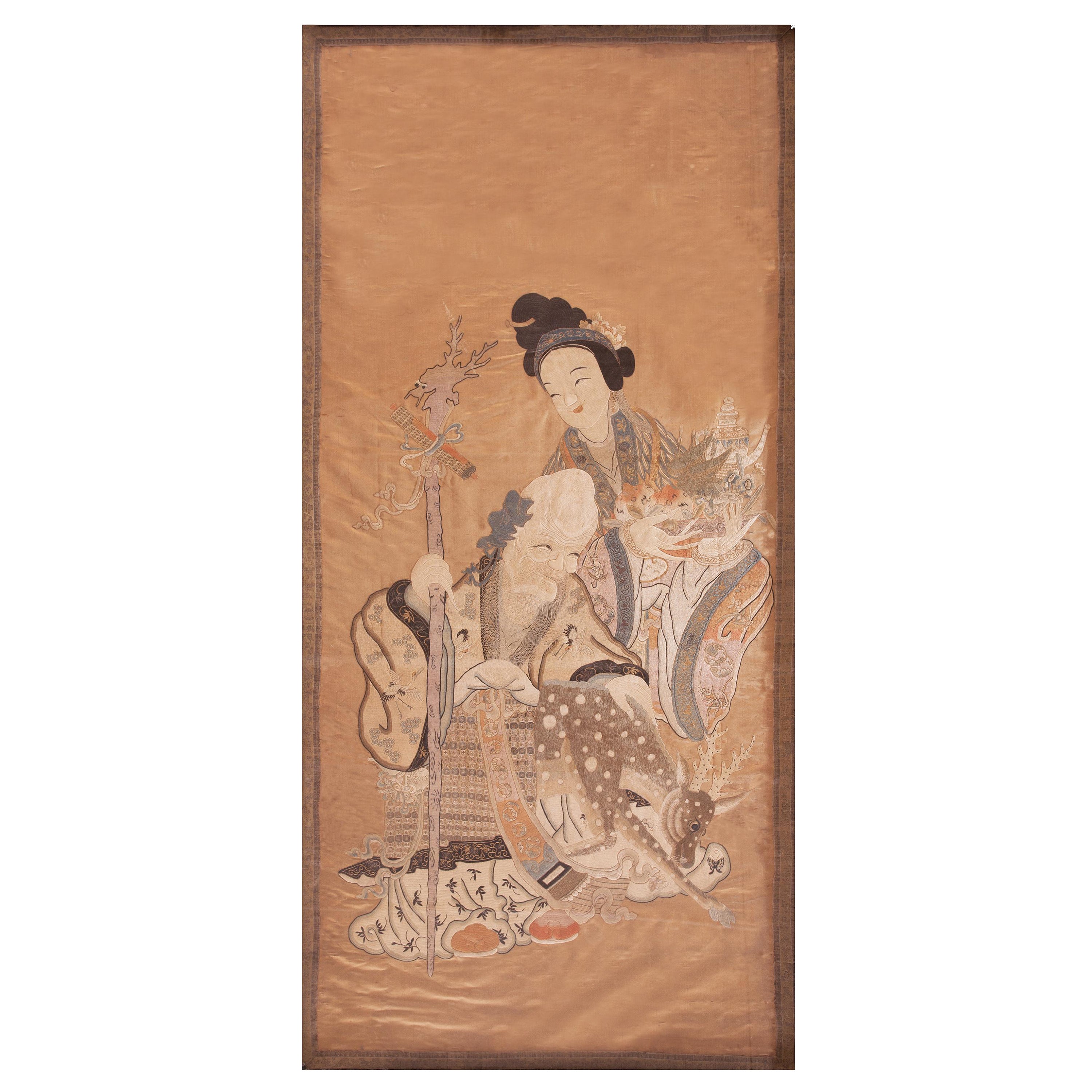 Textile en soie chinois du 19ème siècle ( 3' 3"" x  6' 10"" - 99 x 209 cm ) 