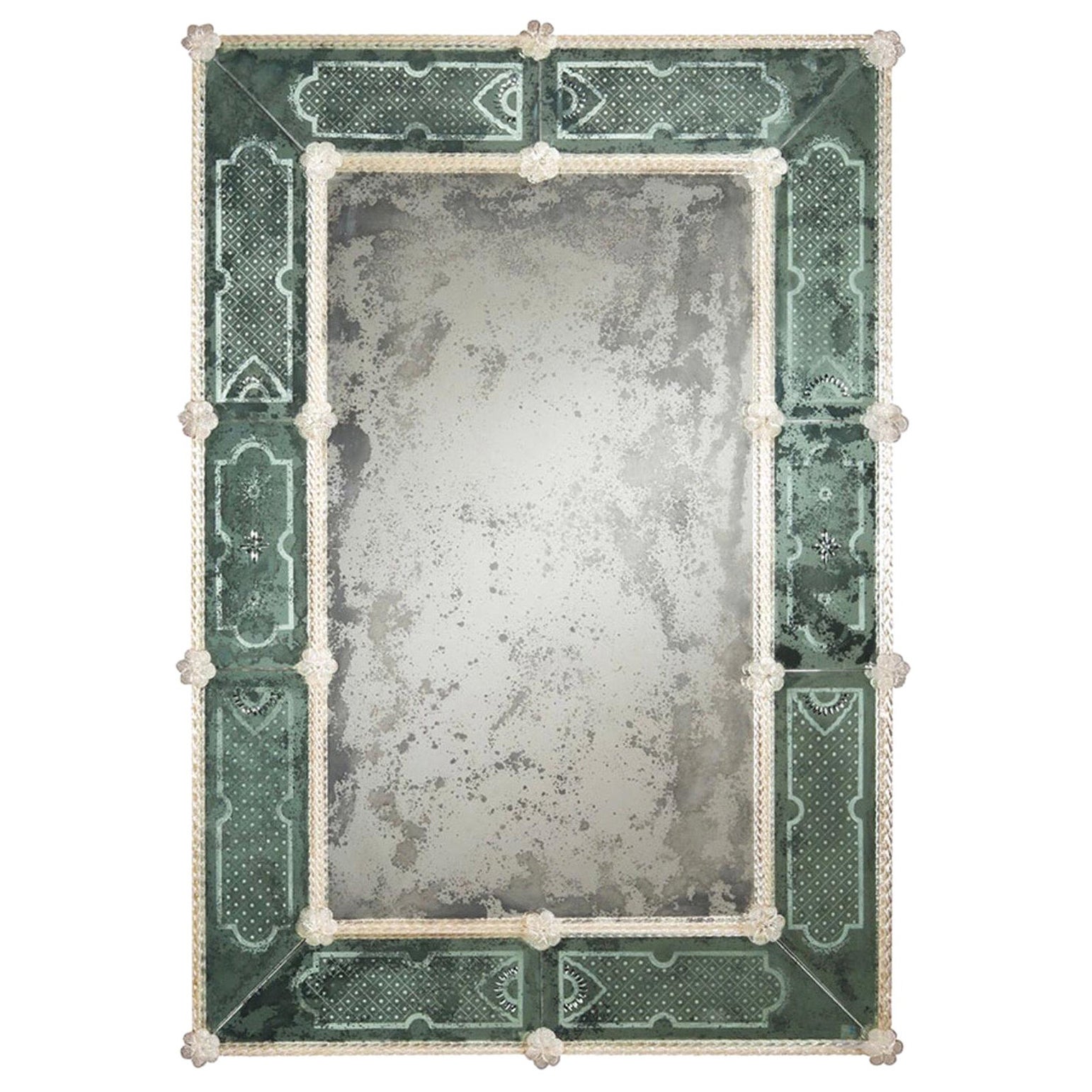 Italian Modern Neoclassical Antiqued and Etched Venetian /Murano Glass Mirror For Sale