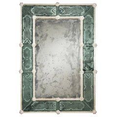 Italian Modern Neoclassical Antiqued and Etched Venetian /Murano Glass Mirror