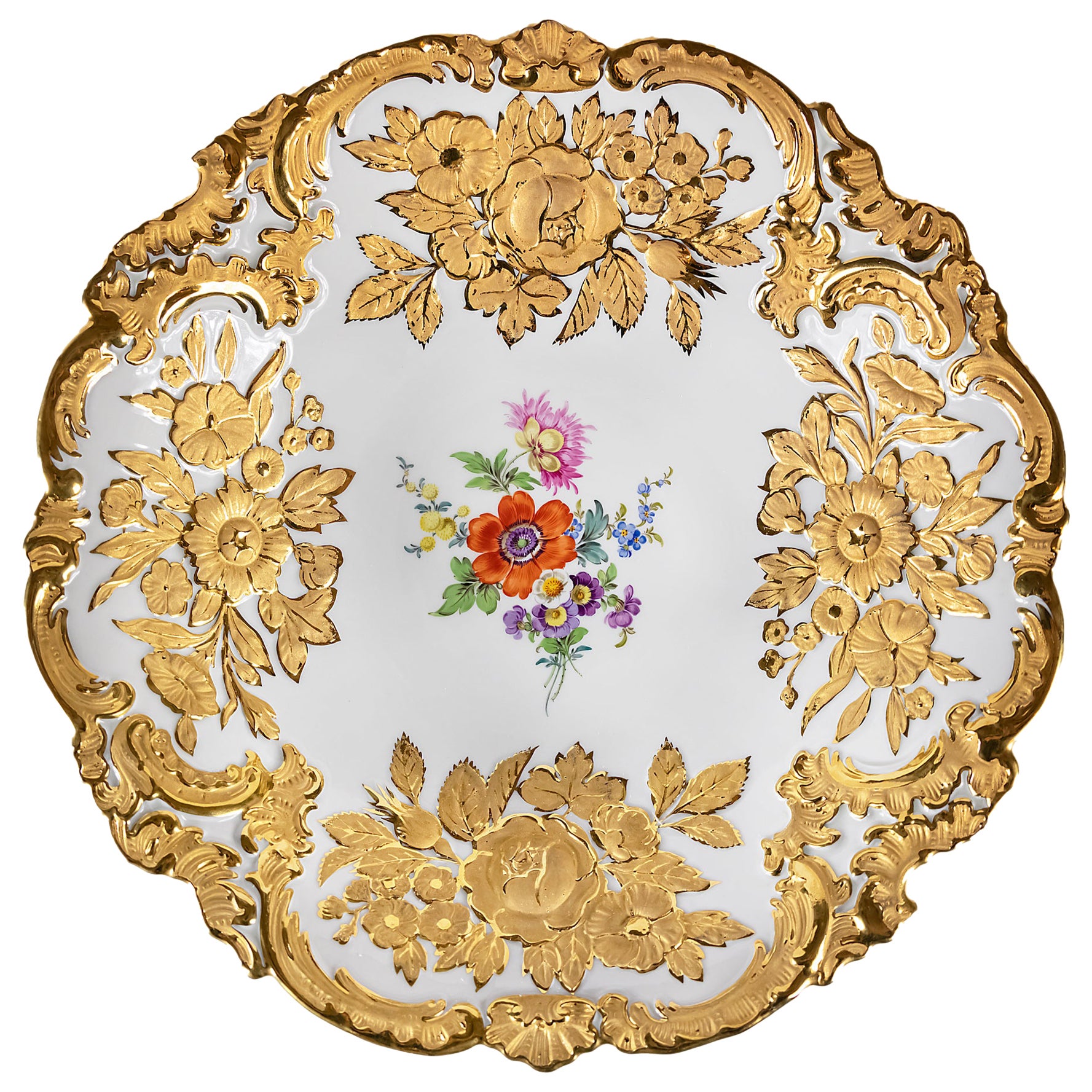 Meissen Hand Painted Gilded Porcelain Plate For Sale at 1stDibs