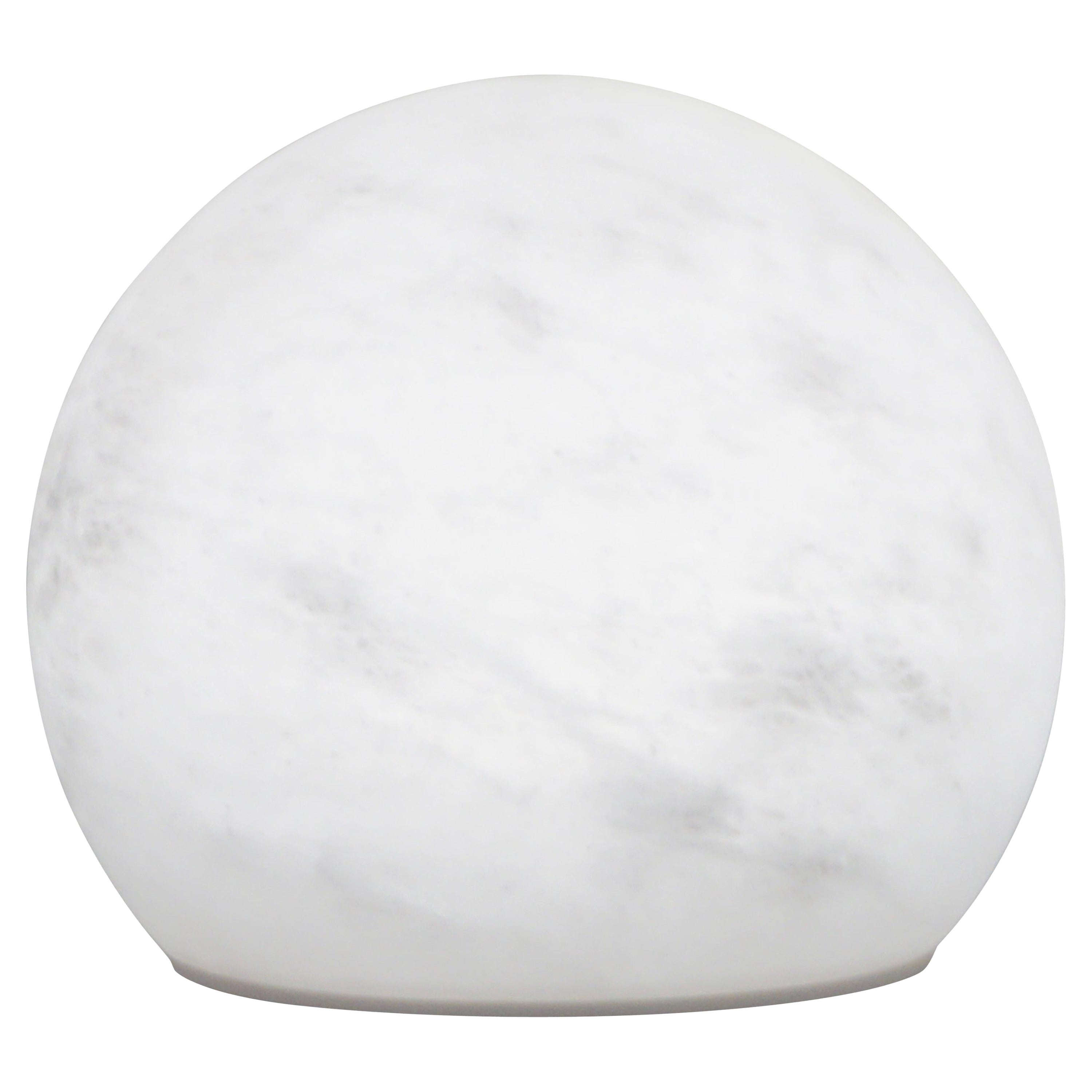 Bespoke Italian Minimalist White Alabaster Moon Wireless Round Table/Desk Lamp