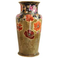 Doulton Burslem Monumental Art Nouveau Polychrome, Cobalt Blue & Sage Vase 10
