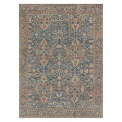 Fin du 19e siècle Authentique tapis de laine persan Sultanabad bleu tissé à la main