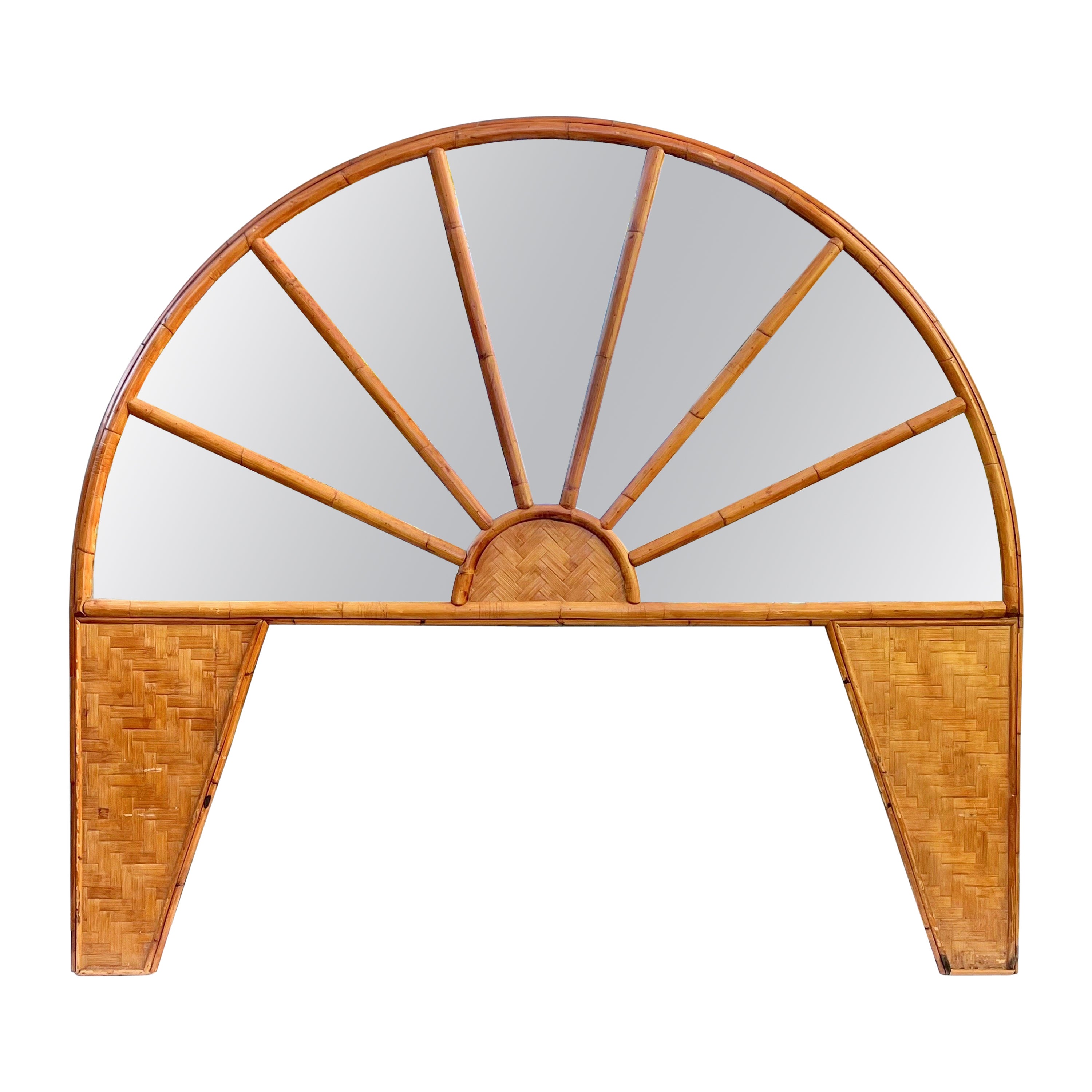 Rattan, Bamboo and Mirror Arched Headboard, Italy, 1960s  For Sale