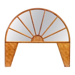 Rattan, Bamboo and Mirror Arched Headboard, Italy, 1960s 