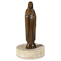 Rare Patinated Antique Bronze Sculpture of the Immaculate Heart of Virgin Mary