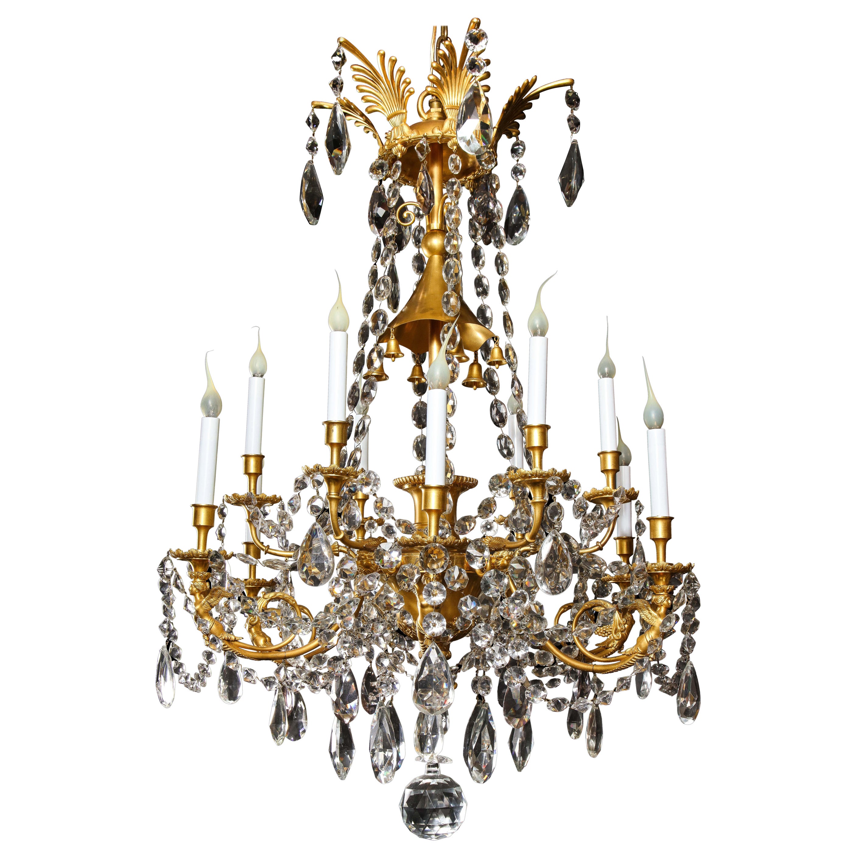 Spectacular Antique French Louis XVI Style Gilt Bronze and Crystal Chandelier