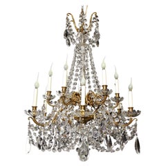 Large Antique French Louis XVI Style Gilt Bronze and Cut Crystal Chandelier