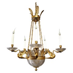 Hollywood Regency Antique French Ball Form Gilt Bronze and Crystal Chandelier