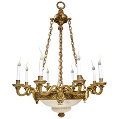 A French Louis XVI Style Gilt Bronze & Carved Alabaster Chandelier