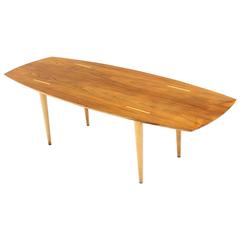 Boat Shape Walnut-Top Mid-Century Modern Coffee Table