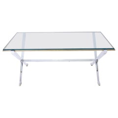 Maison Jansen Chrome and Brass X Base Coffee Table
