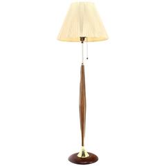 Walnut and Brass Mid Century Modern Floor Lamp
