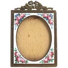 Antique Victorian Miniature Floral Enamel Bronze Picture Frame