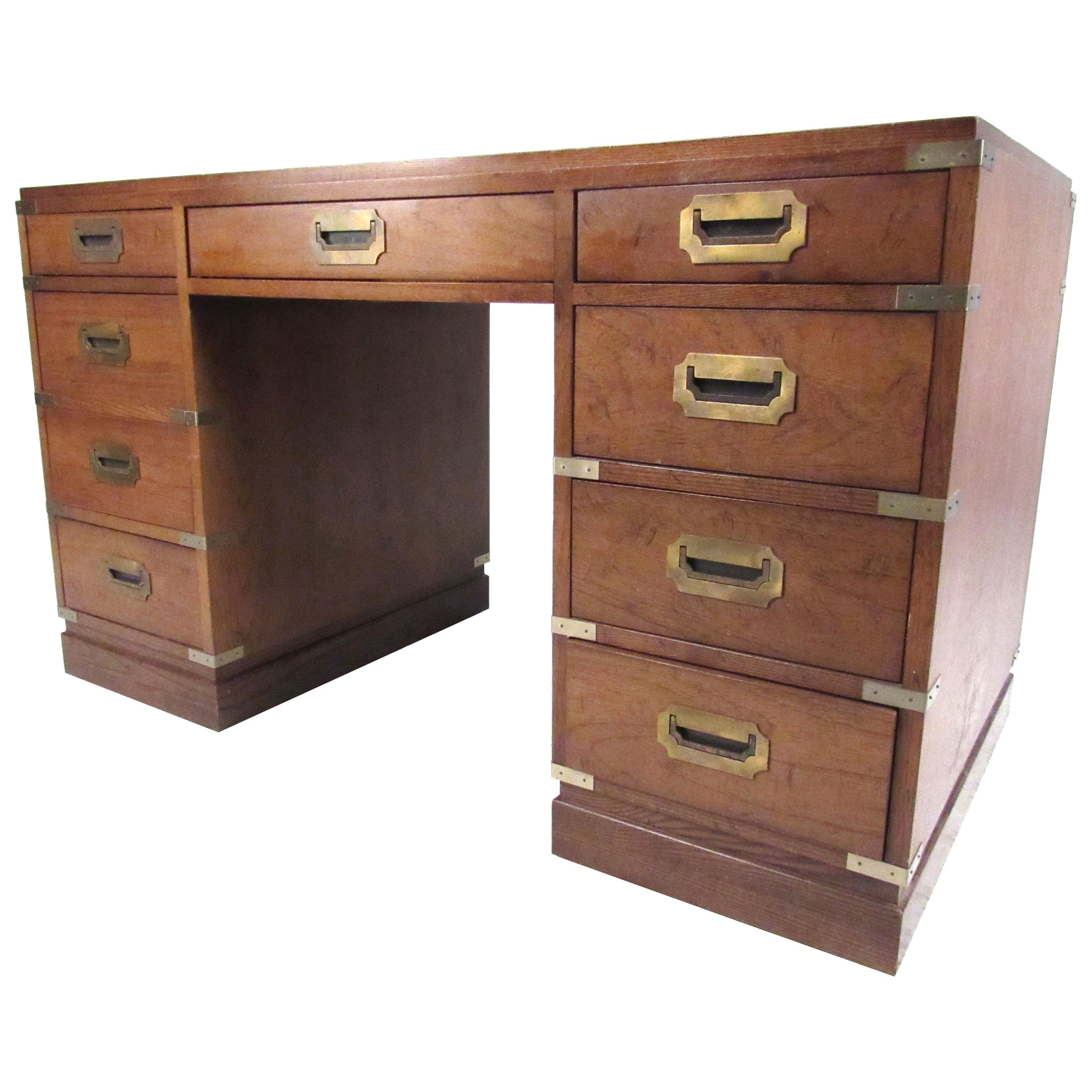 Sligh Leather Top Campaign Style Desk at 1stDibs