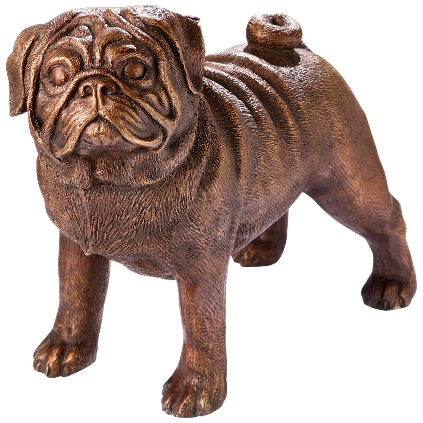 Standing Bronze Pug Dog