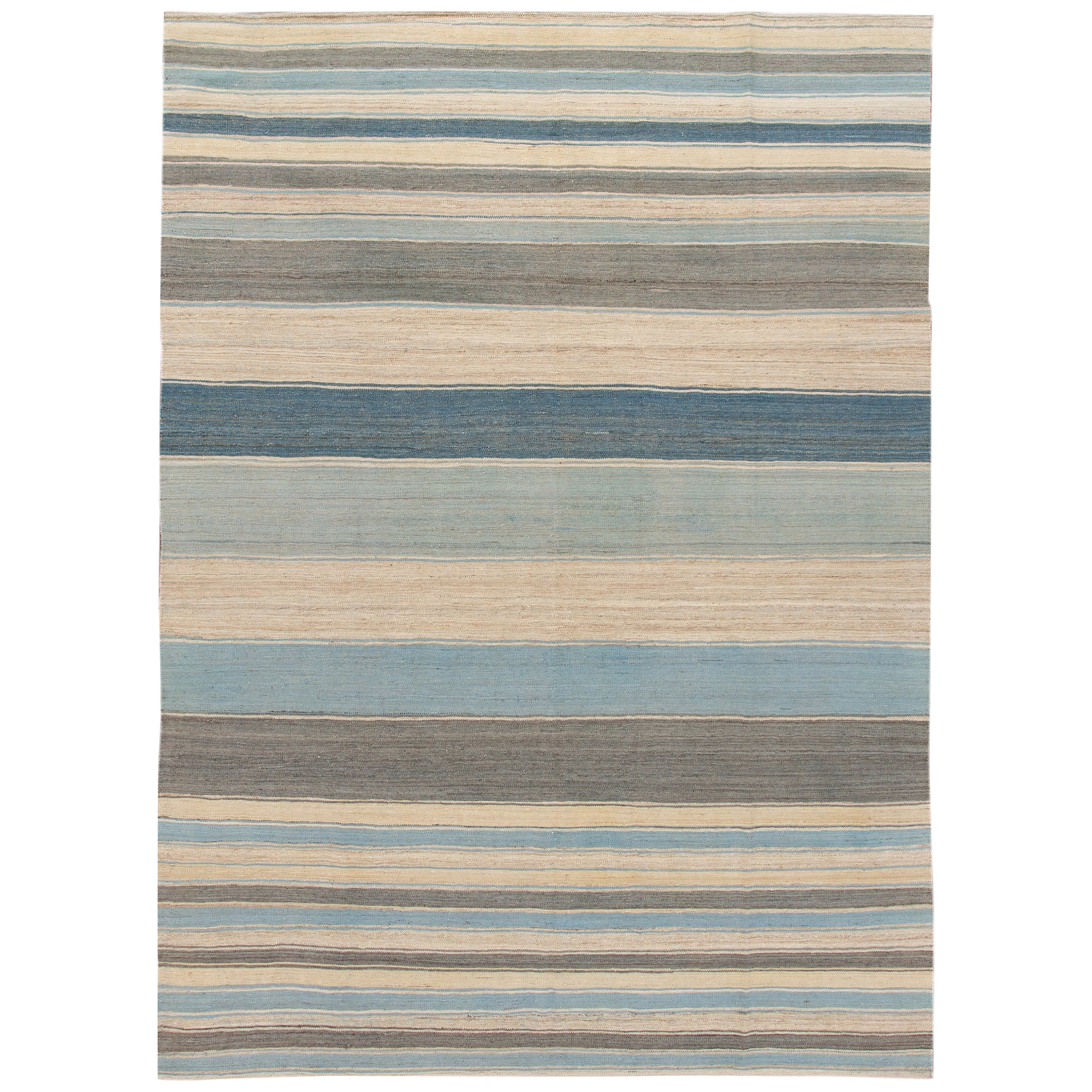 Lovely Multicolored Striped Modern Kilim Rug, 7.09x11 For Sale at 1stDibs