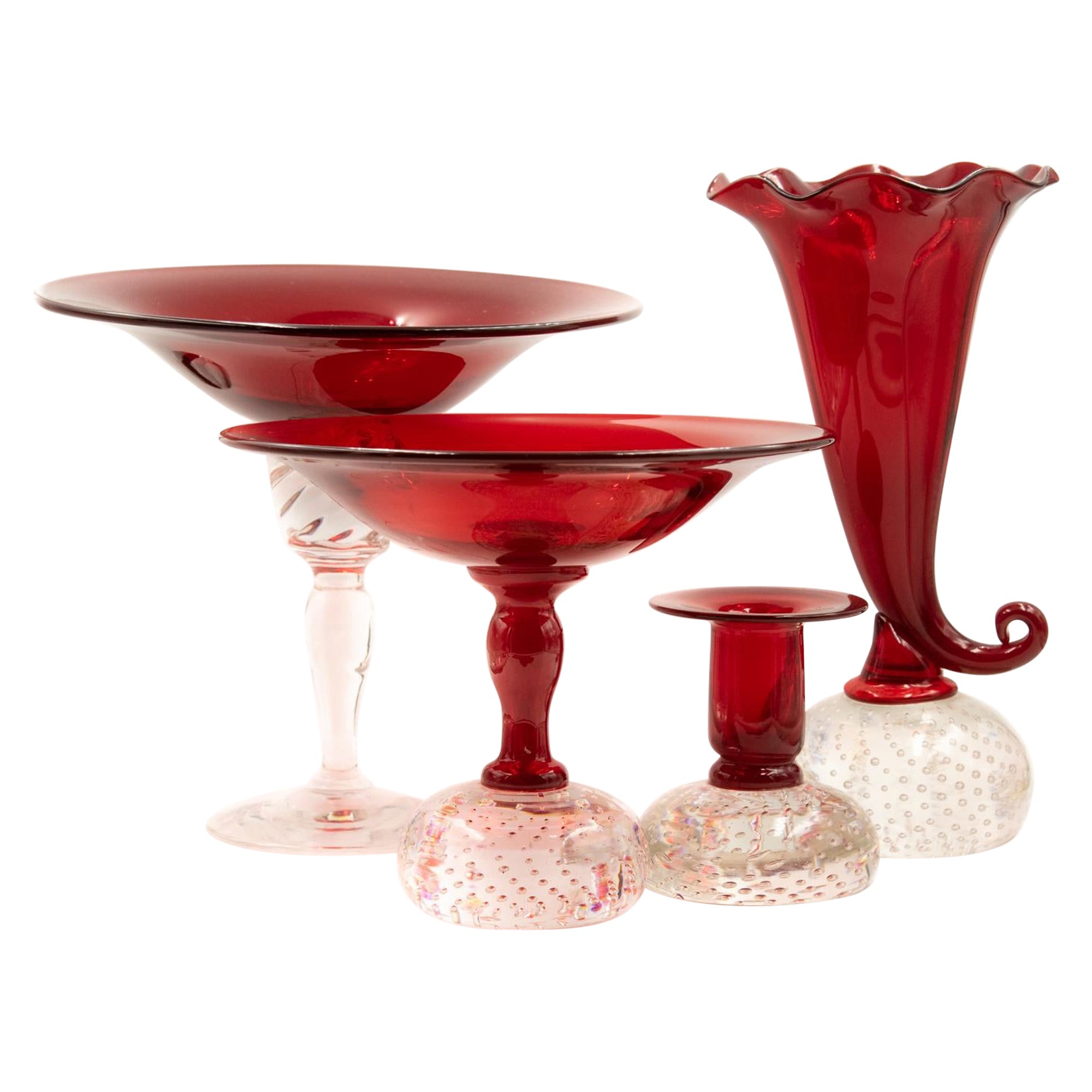 Collection of Early 20th Century Pairpoint Red Glass Vase Compotes Candle Holder