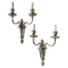 Wonderful Pair E.F. Caldwell Silvered Bronze Neoclassical 2-Light Wall Sconces