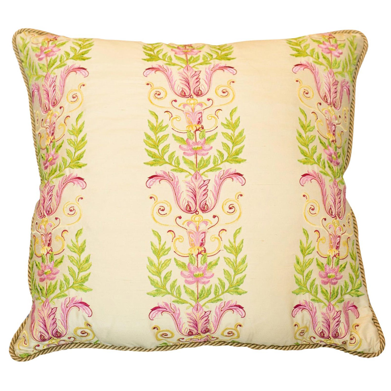 Studio Maison Nurita Embroidered Crème Silk and Cotton Velvet Pillow