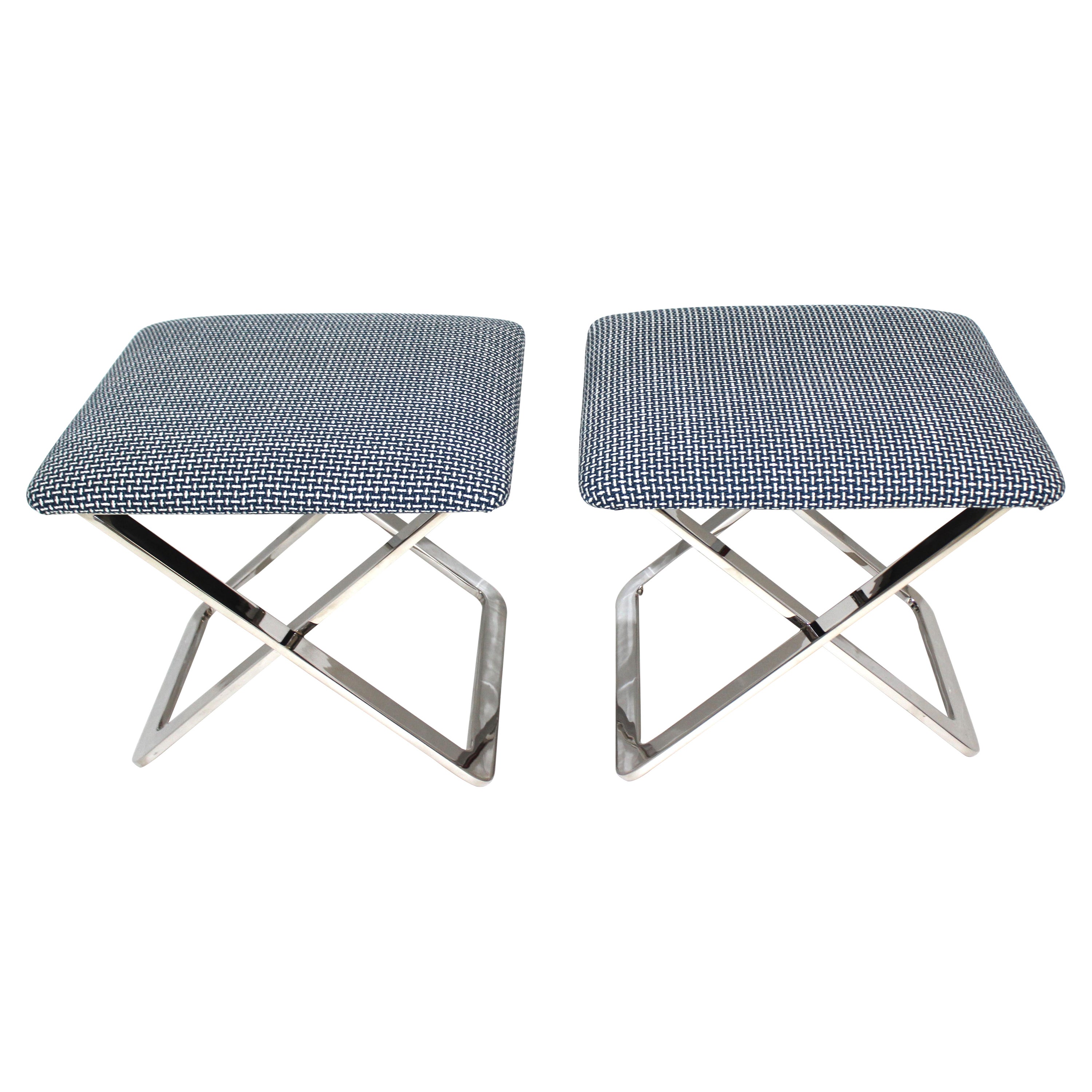 Pair of Milo Baughman Attributed X-Stools For Sale