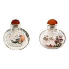 Églomisé Reverse Painted Snuff Bottles Set of Two Bamboo and Fisherman