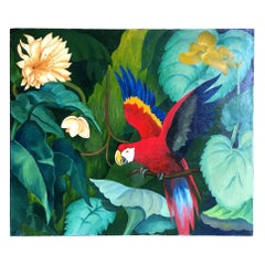 Large Oil on Canvas Parrot by Pia Tole 1947