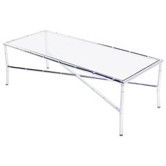 Faux Bamboo Chrome X-Base Long Rectangle Coffee Table