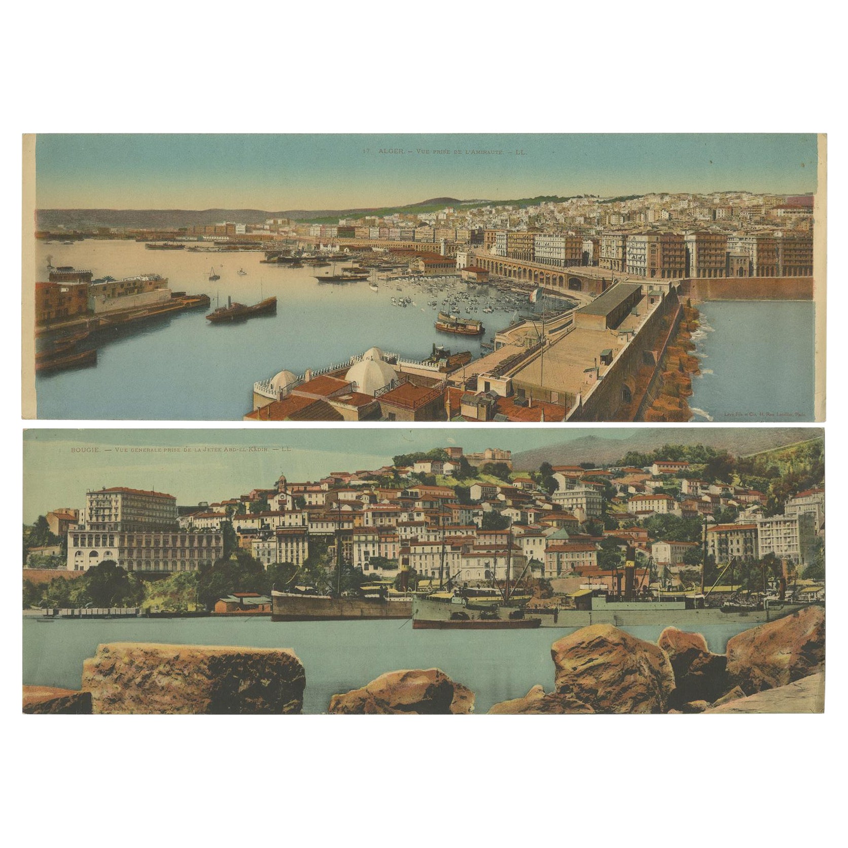 Set of Two Large Panoramic Vintage Postcards of Algeria, 'circa 1920' For Sale