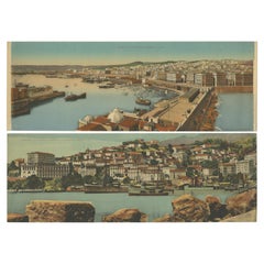 Set of Two Large Panoramic Vintage Postcards of Algeria, 'circa 1920'
