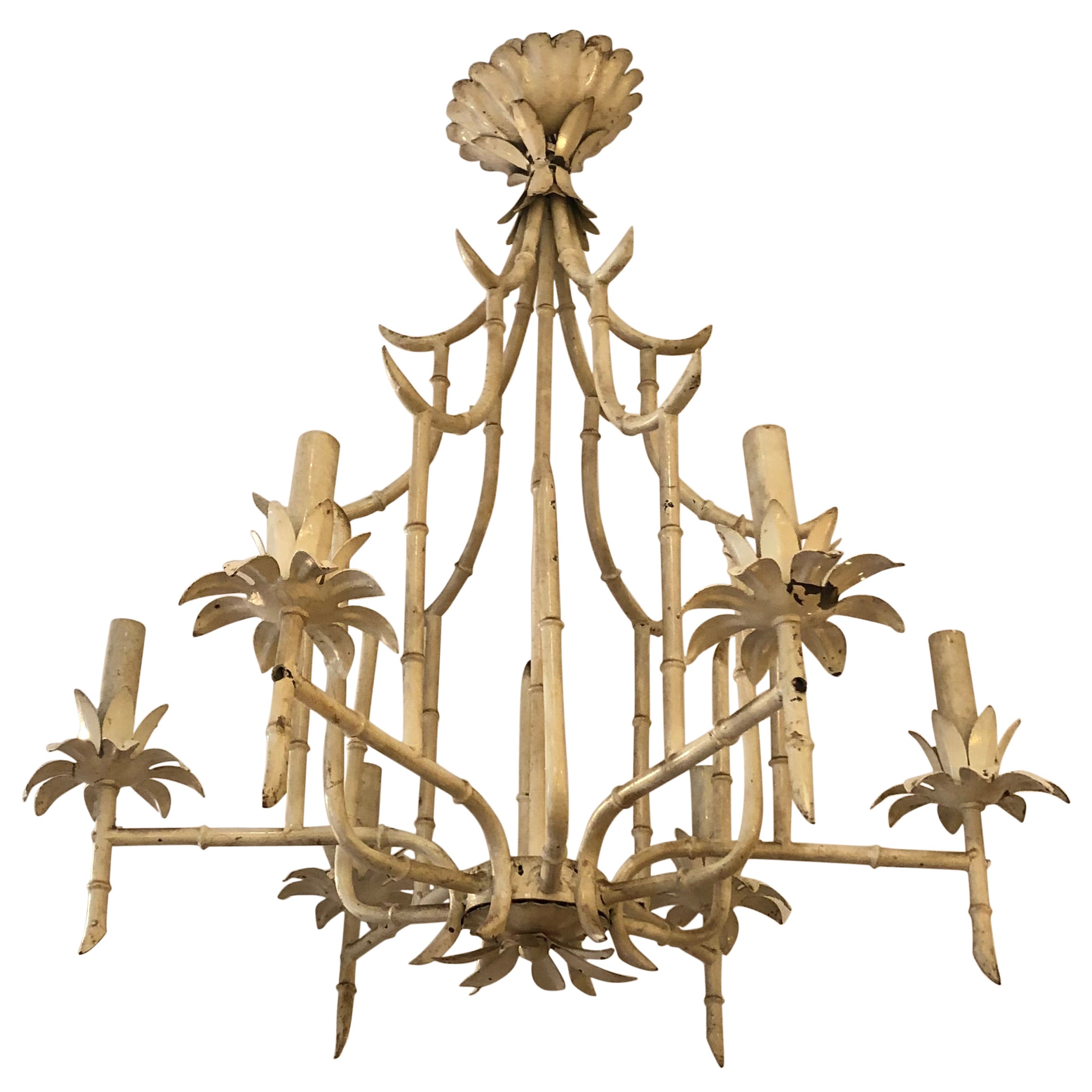 Large Faux Bamboo Tole Chandelier For Sale at 1stDibs
