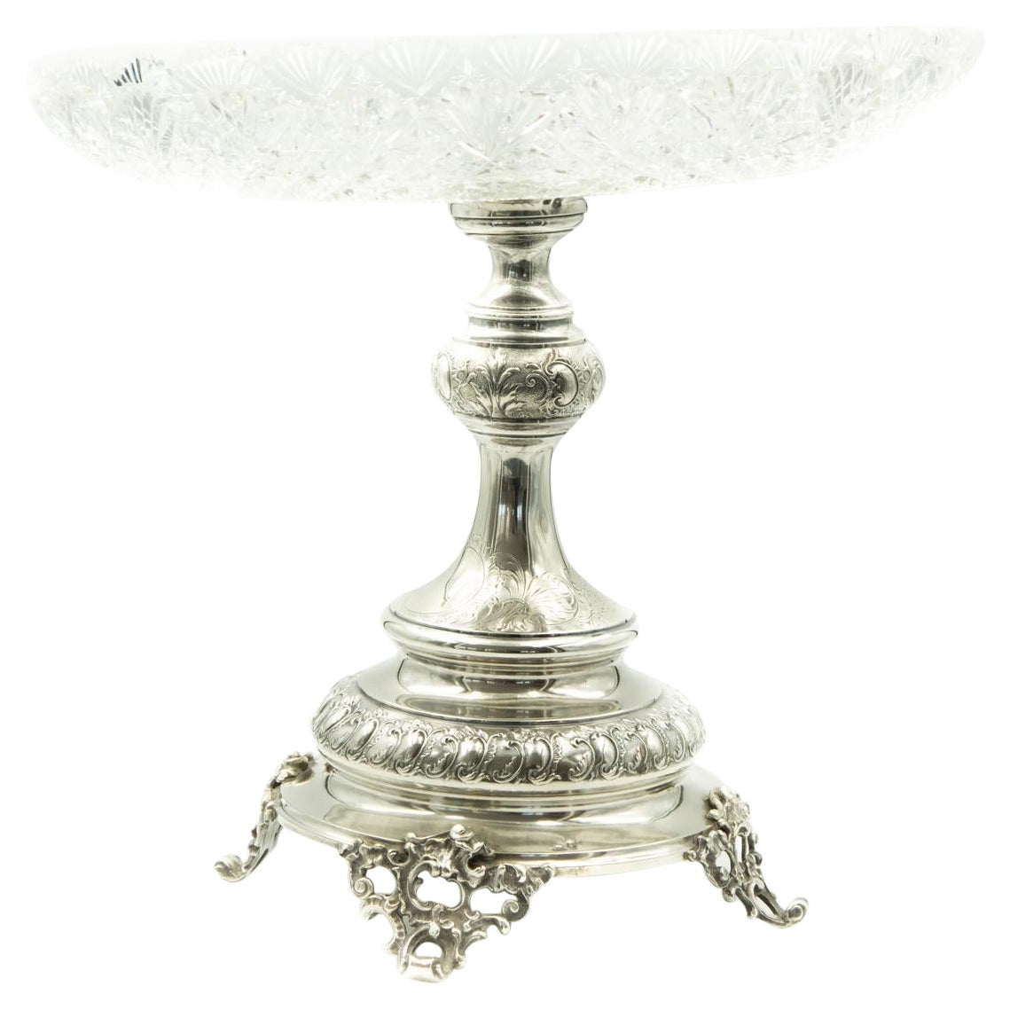 Victorian Astro Hungarian Cut Glass Cake Dish on 800 Silver Stand Bowl Compote For Sale