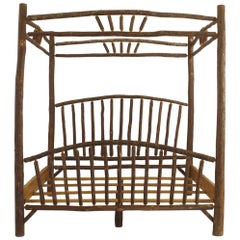 Vintage Rustic Old Hickory Wood Canopy King Bed