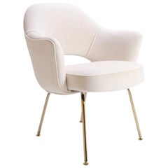 Vintage Saarinen Executive Armchairs in Creme Velvet, Gold Edition