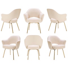 Saarinen Executive Arm Chairs in Bone Luxe Suede, Gold Edition, Set of 6