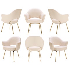 Saarinen Executive Arm Chairs in Bone Luxe Suede, Gold Edition, Set of 6